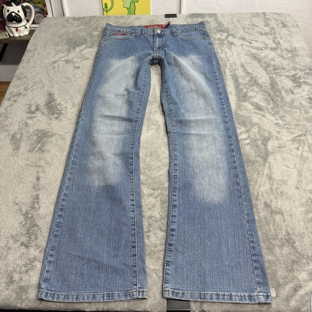 Richcow Jeans Vtg Y2K Flared Embellished Blue Denim Womens Sz 11 Low Rise Boho